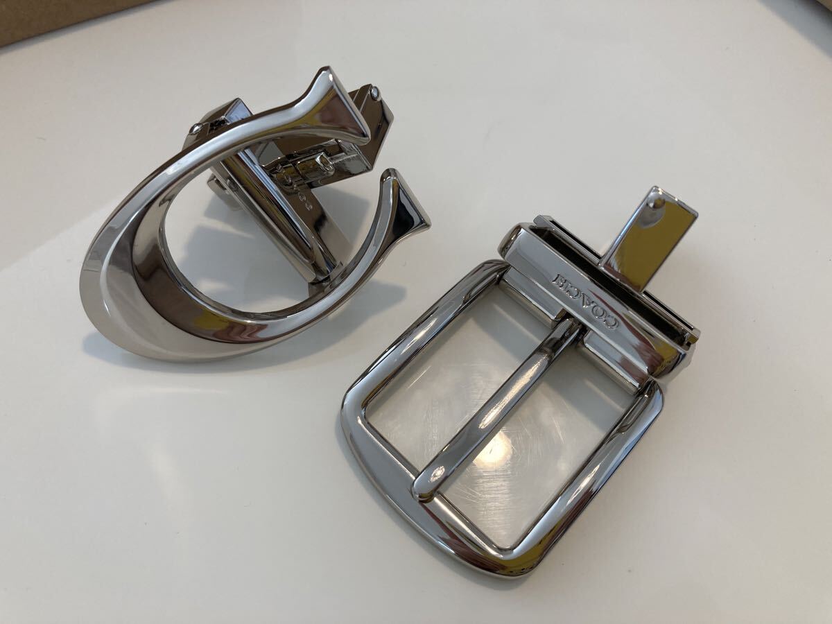 コーチ リバーシブル シンプル ブラックxブラウン シルバーバックル ビジネスベルト 紳士 バックル回転　ベルト_画像8