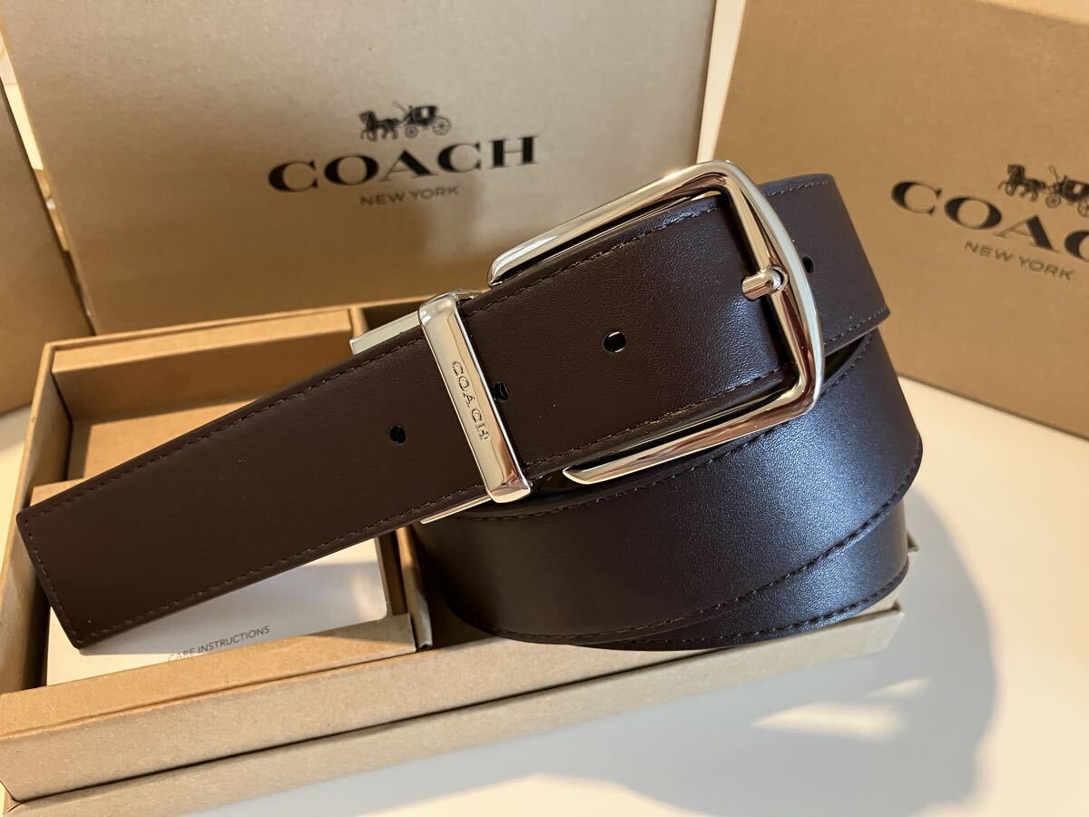 COACH コーチ リバーシブル ビジネス ブラウンシグネチャー ベルト シルバーバックル 紳士 社会人 ビジネス ベルトセット_画像6