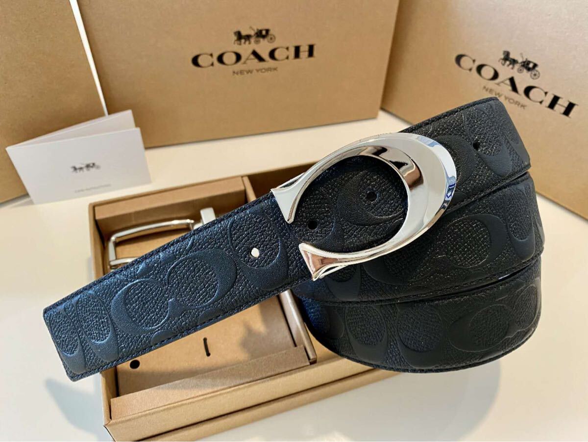 コーチ COACH リバーシブル ブラック シグネチャー 通勤通学 シグネチャーベルト シルバーバックル 紳士ベルト_画像4