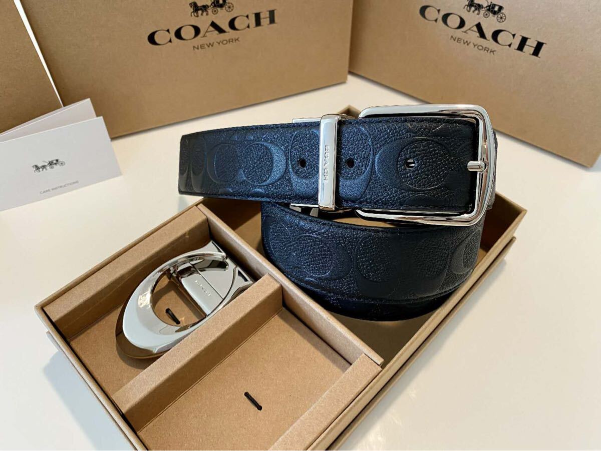 コーチ COACH リバーシブル ブラック シグネチャー 通勤通学 シグネチャーベルト シルバーバックル 紳士ベルト_画像5