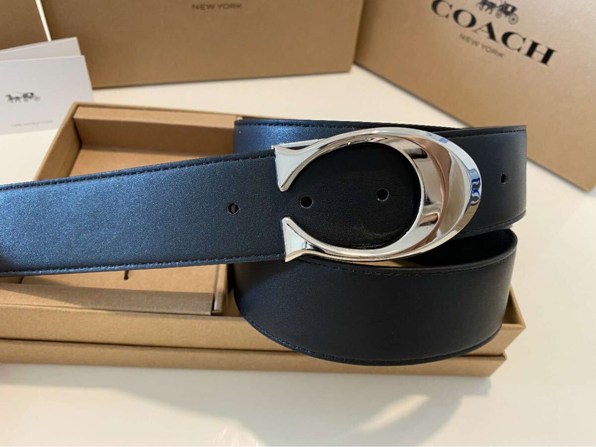 コーチ COACH リバーシブル ブラック シグネチャー 通勤通学 シグネチャーベルト シルバーバックル 紳士ベルト_画像6