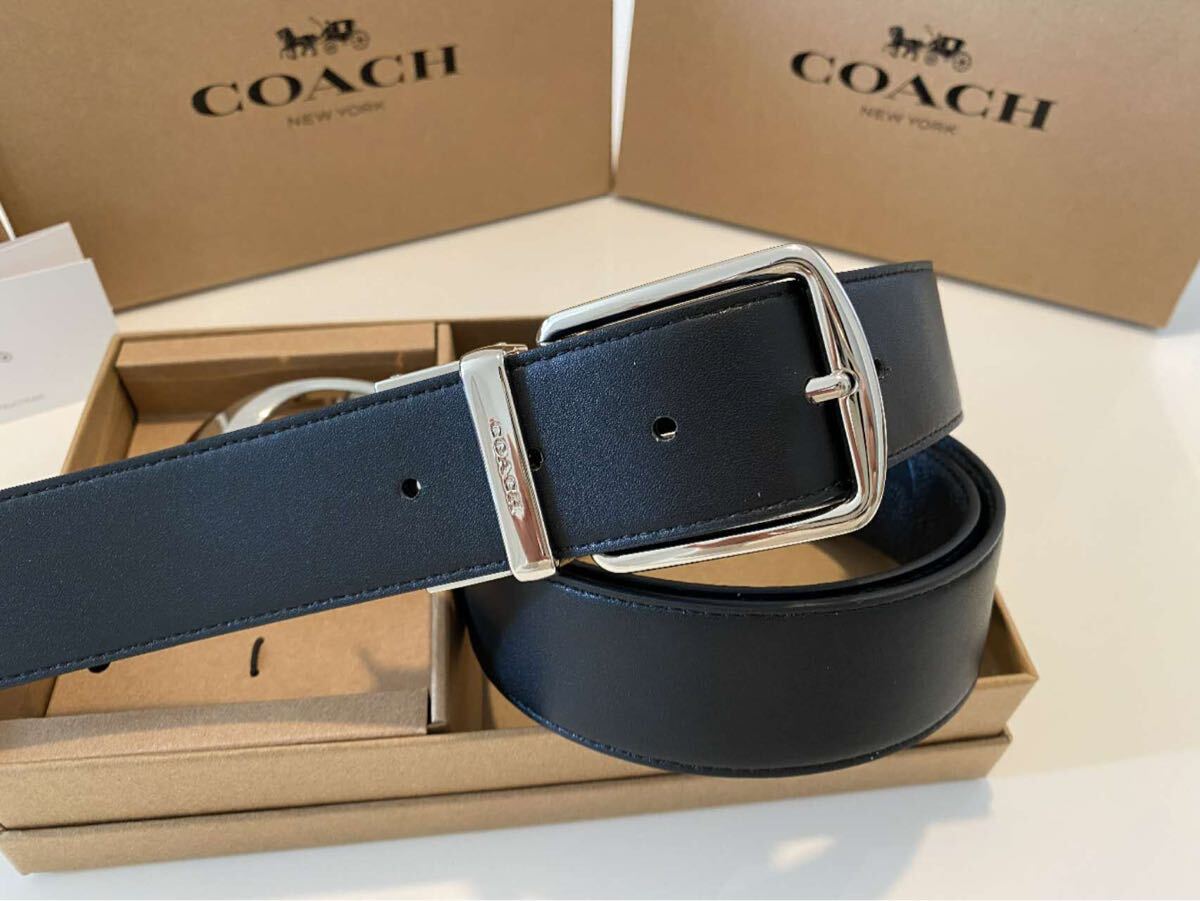 コーチ COACH リバーシブル ブラック シグネチャー 通勤通学 シグネチャーベルト シルバーバックル 紳士ベルト_画像7