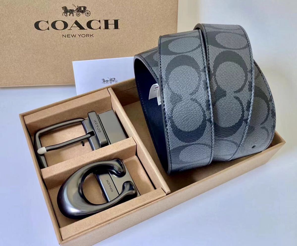 コーチ　新品　リバーシブル　シグネチャー　バックル回転可能　フリーサイズ　紳士　ビジネス　社会人ベルト_画像1