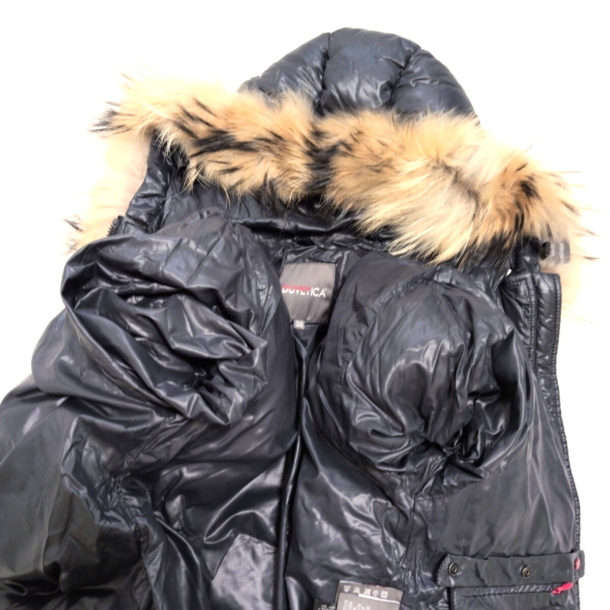 1円〜美品 DUVETICA デュベティカ 38 紺 M相当 レディース高級タヌキファー ダウンコート _画像4