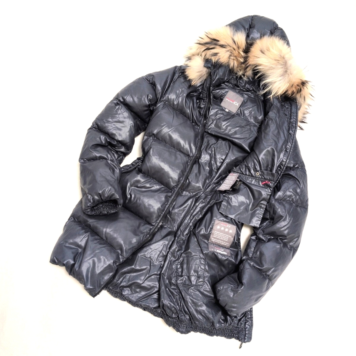 1円〜美品 DUVETICA デュベティカ 38 紺 M相当 レディース高級タヌキファー ダウンコート _画像10