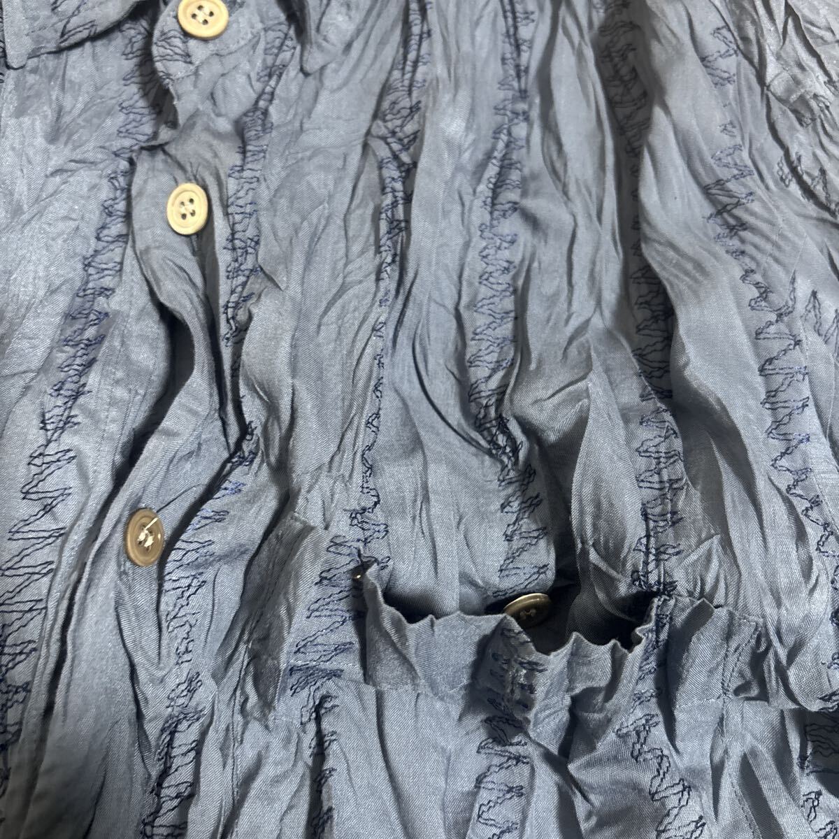 イッセイミヤケ ISSEYMIYAKE 長袖シャツ 青系 プリーツ シワ加工 _画像5