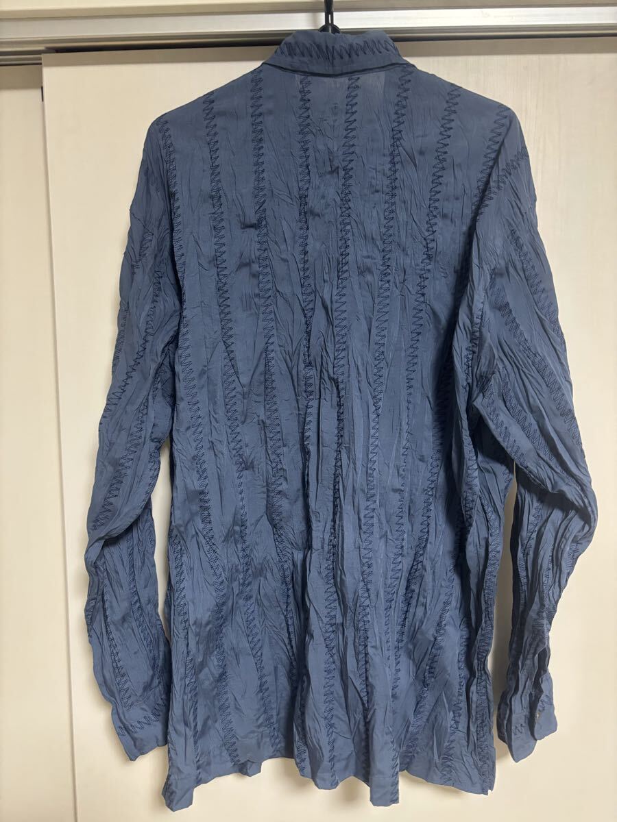 イッセイミヤケ ISSEYMIYAKE 長袖シャツ 青系 プリーツ シワ加工 _画像2