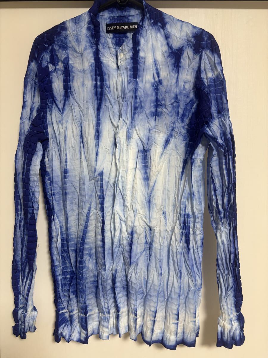 ISSEY MIYAKE MEN イッセイミヤケ メン プリーツ加工シャツ　ブルー&ホワイト_画像1