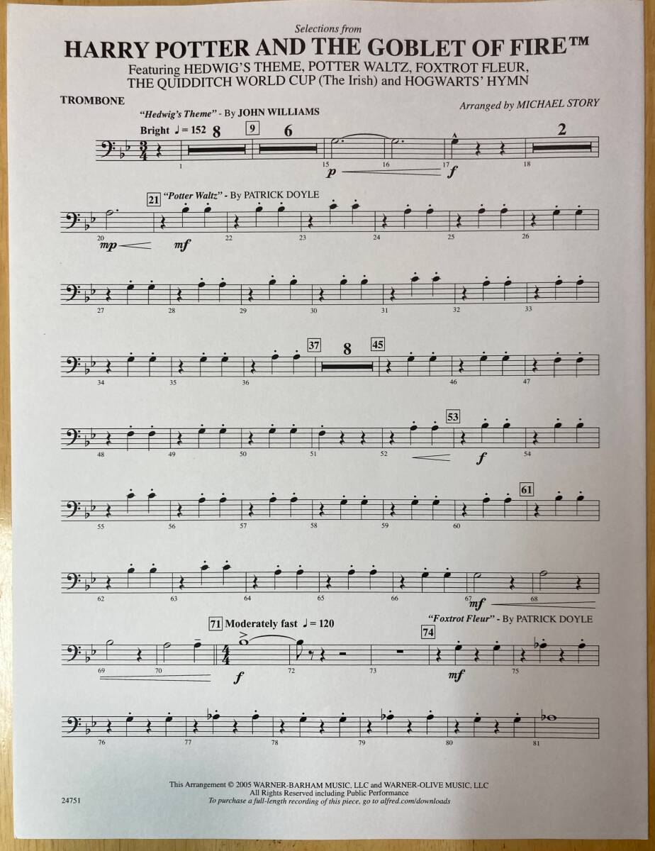 духовая музыка музыкальное сопровождение Harry Potter ... бокал selection ( John * Williams композиция Jack * вид блокировка аранжировка )