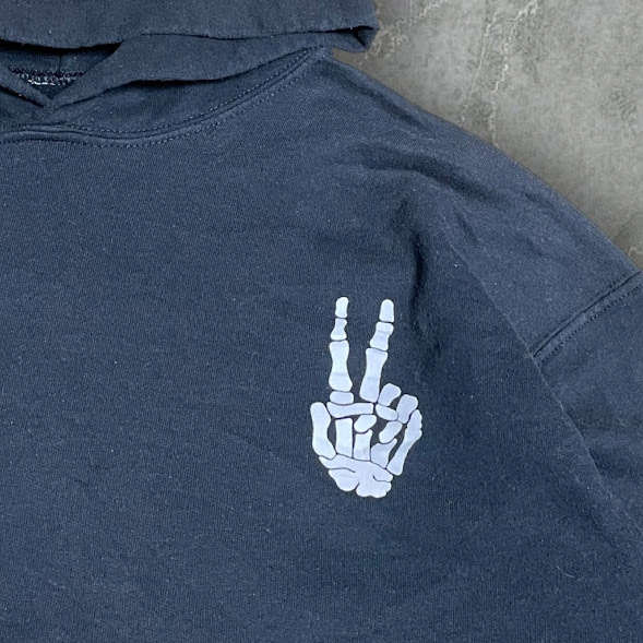 ★スケルトン・ハンド ピース・サイン プルオーバーパーカー L-XLサイズ相当_画像2