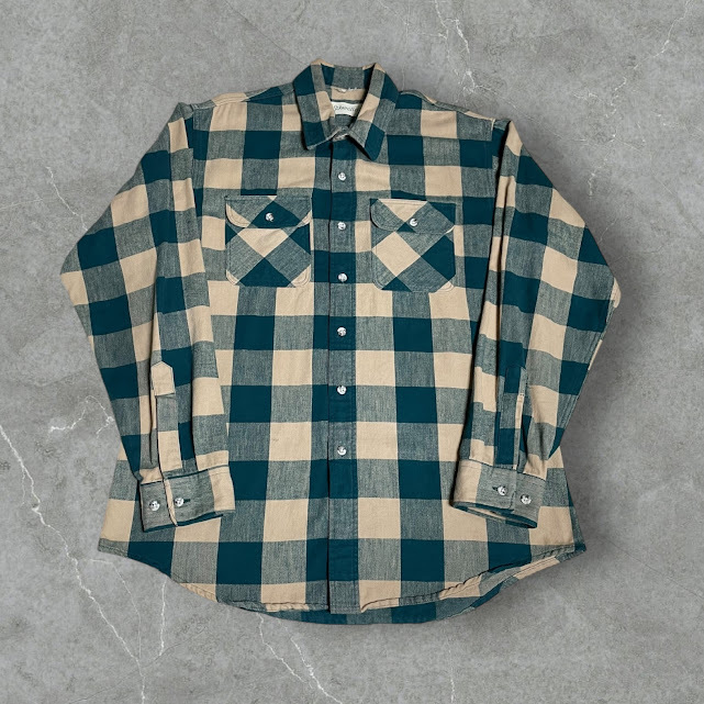 ★90's ST JOHN'S BAY ネルシャツ Lサイズ ブロックチェック USA製_画像1