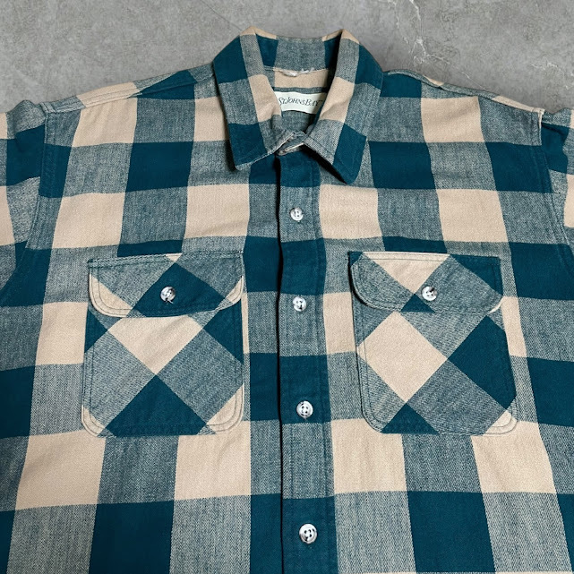 ★90's ST JOHN'S BAY ネルシャツ Lサイズ ブロックチェック USA製_画像2