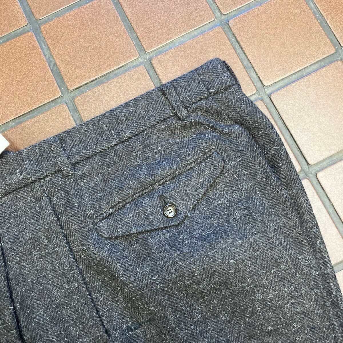 {新品}カジュアル ビジネス スラックス サイズ L(実寸77cm) 2タック毛 100% A-ONE CORPORATION ツィード 肉厚生地 ヘリンボーン 茶系色_画像6