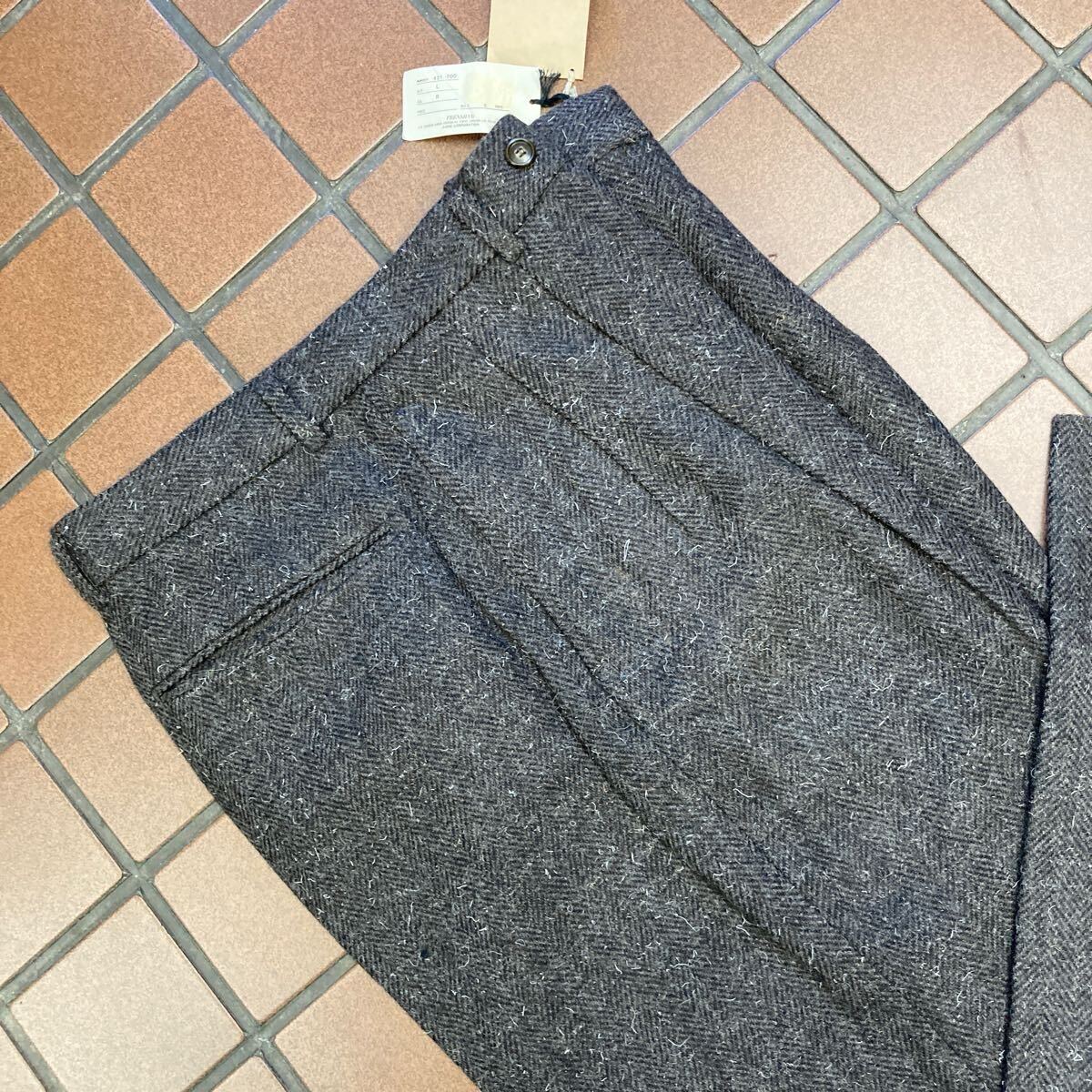 {新品}カジュアル ビジネス スラックス サイズ L(実寸77cm) 2タック毛 100% A-ONE CORPORATION ツィード 肉厚生地 ヘリンボーン 茶系色_画像9