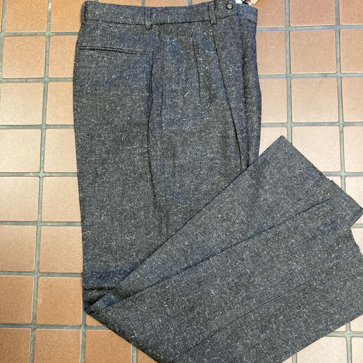 {新品}カジュアル ビジネス スラックス サイズ L(実寸77cm) 2タック毛 100% A-ONE CORPORATION ツィード 肉厚生地 ヘリンボーン 茶系色_画像10