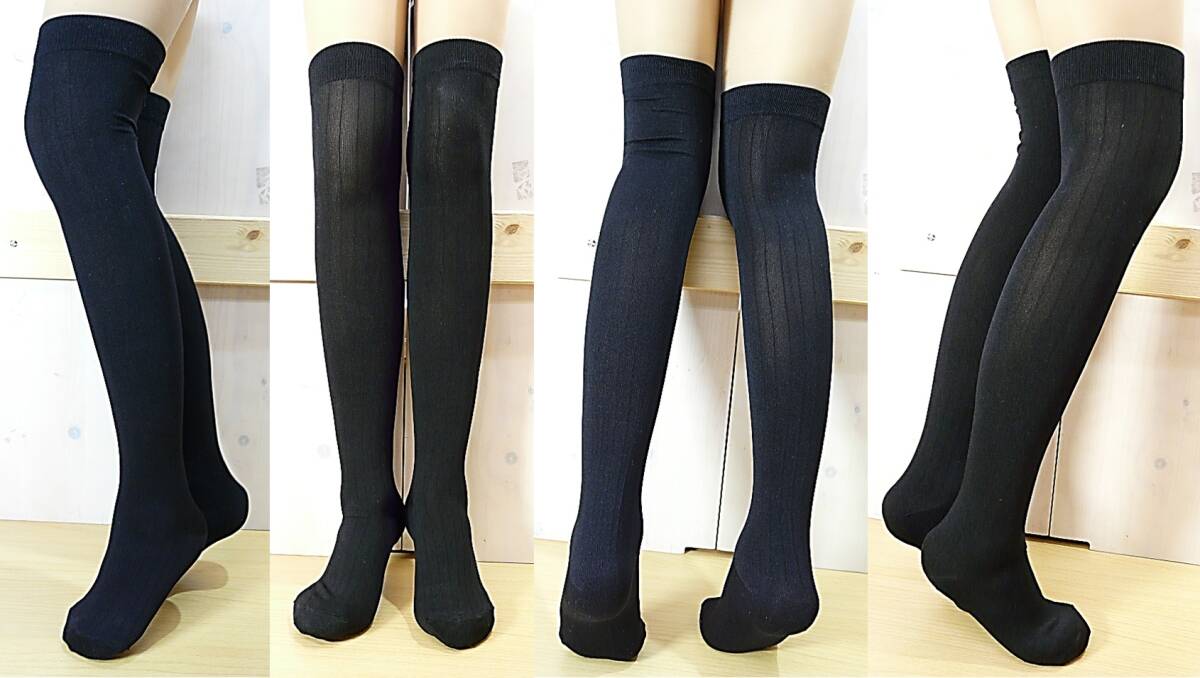 【未使用品★レッグウェア】GUNZE◆Tuche◆オーバーニー ハイソックス 黒 3足◆ストライプ柄◆23-24cm◆54cm丈◆ひざ上◆しっかり伸びる◆_画像6