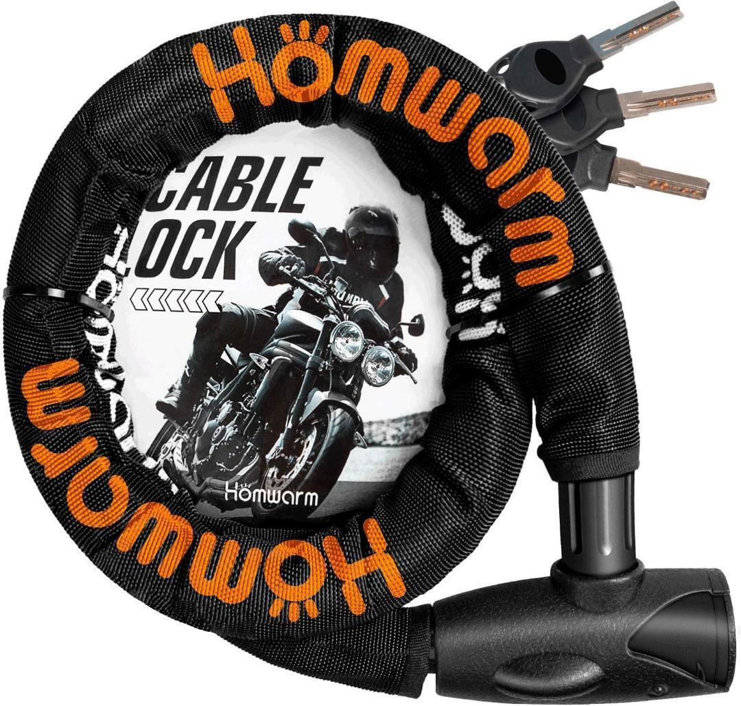 Homwarm バイクロック チェーンロック バイク 自転車 ワイヤーロック φ(直径)22mm×1200ｍｍ 頑丈 盗難防止 鍵3本セット_画像1