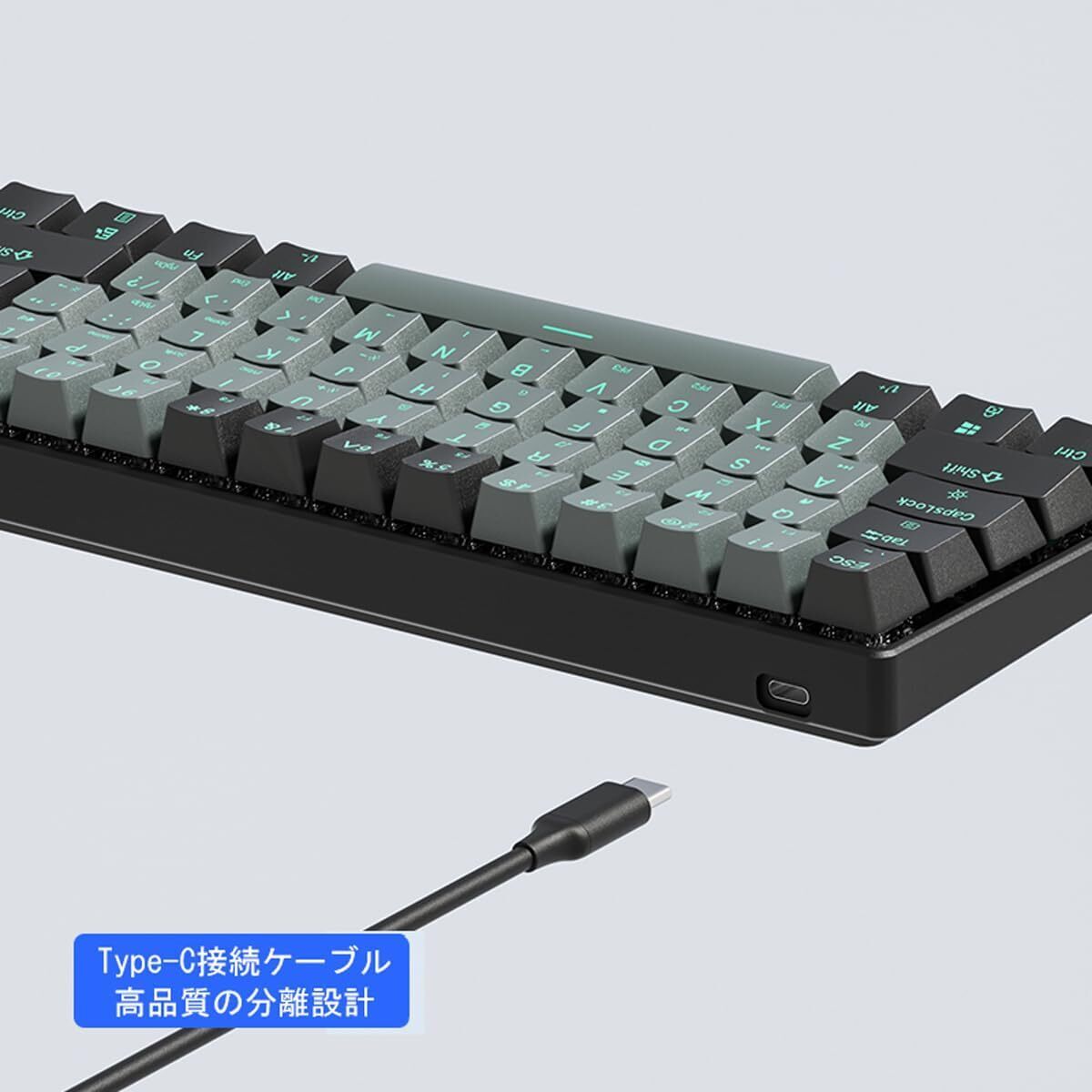 ゲーミングキーボード メカニカル式 赤軸を採用 61キー Type-C USB有線接続 RGB発光 LEDバックライト付き Windows/Mac OS対応_画像3