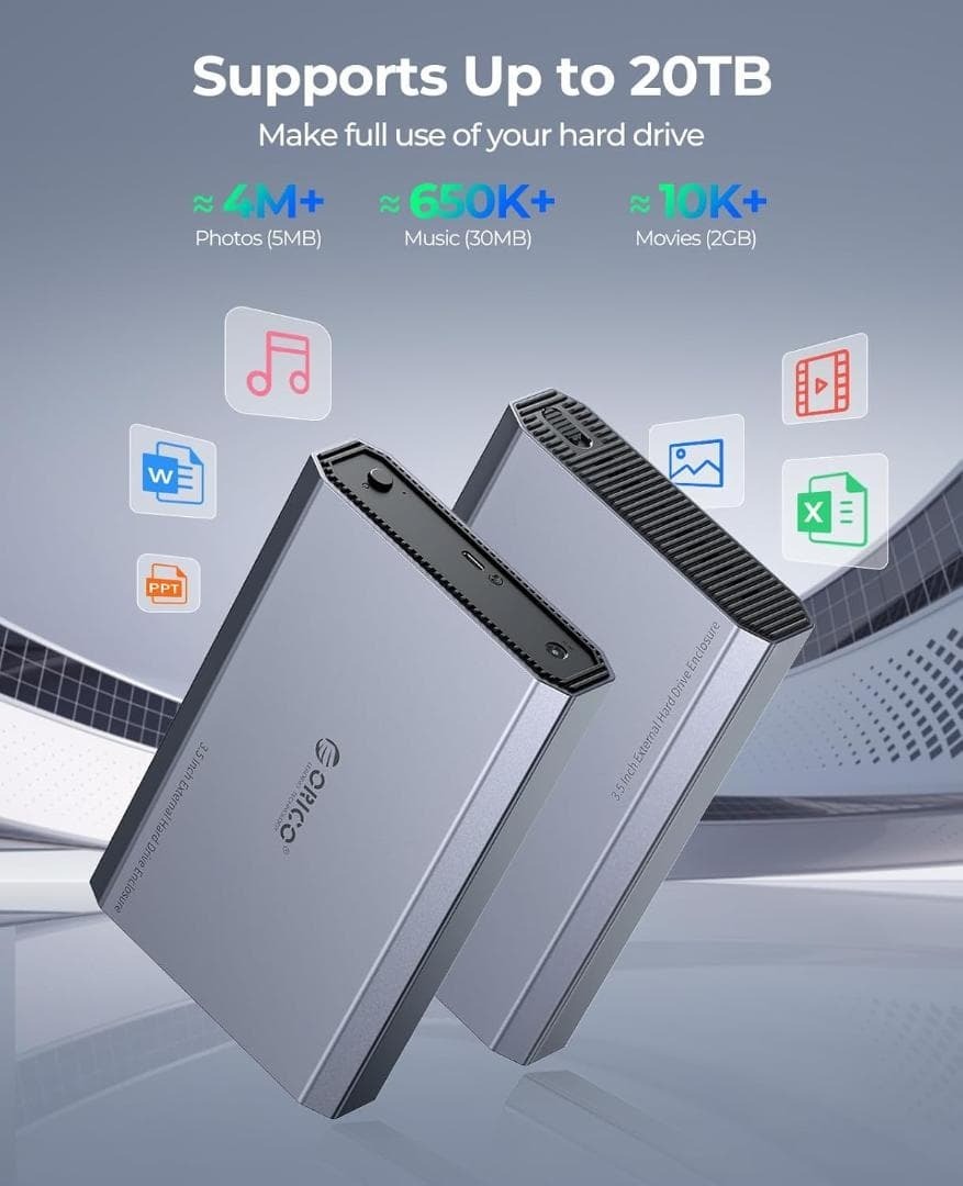ORICO 3.5インチ HDD ケース 6Gbps USB 3.2 Gen 2 外付けハードディスクケース アルミ 3.5インチ HDD 外付けケース サポート3.5/2.5イン_画像2