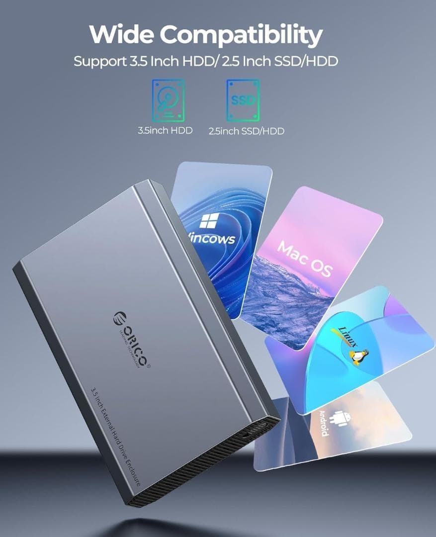 ORICO 3.5インチ HDD ケース 6Gbps USB 3.2 Gen 2 外付けハードディスクケース アルミ 3.5インチ HDD 外付けケース サポート3.5/2.5イン_画像3