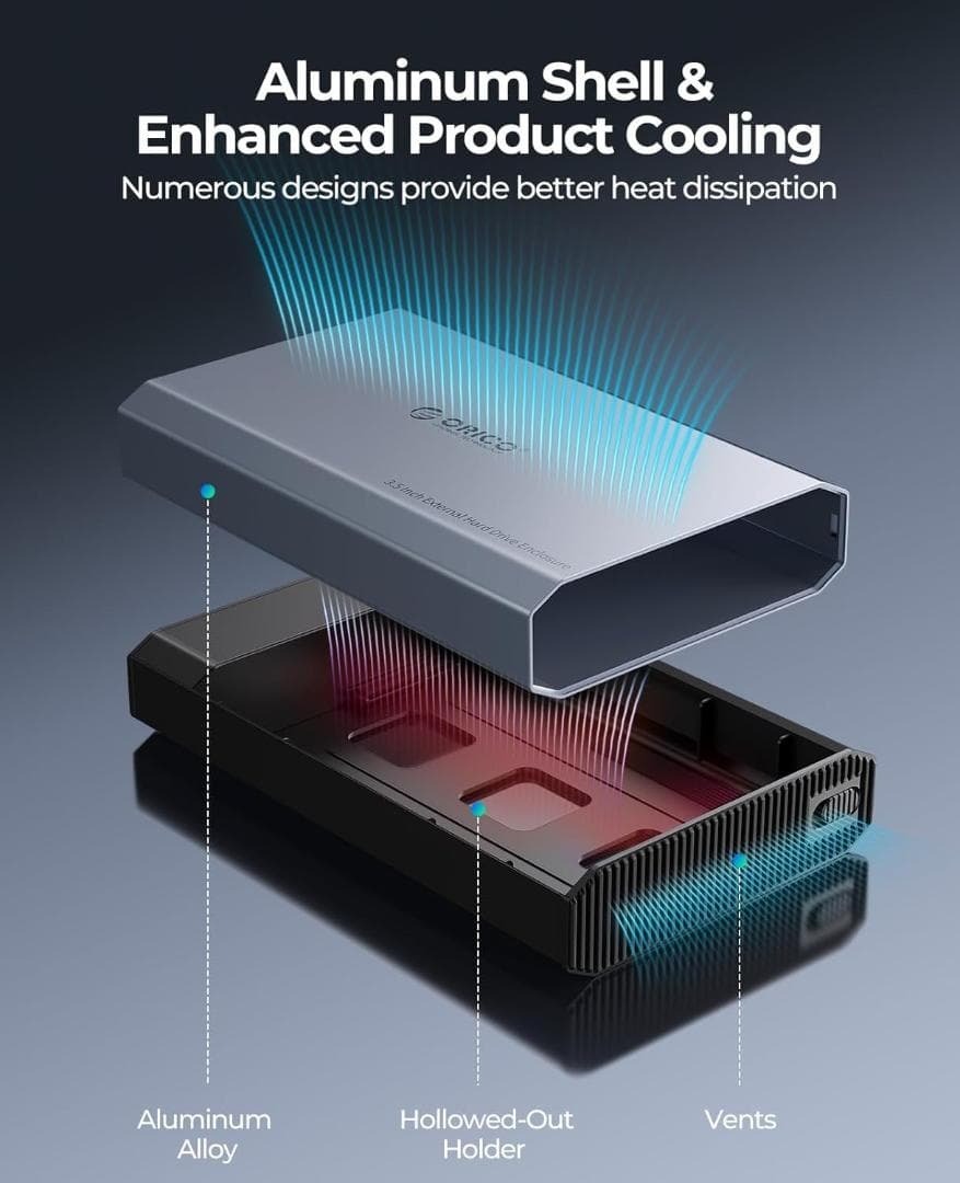 ORICO 3.5インチ HDD ケース 6Gbps USB 3.2 Gen 2 外付けハードディスクケース アルミ 3.5インチ HDD 外付けケース サポート3.5/2.5イン_画像5