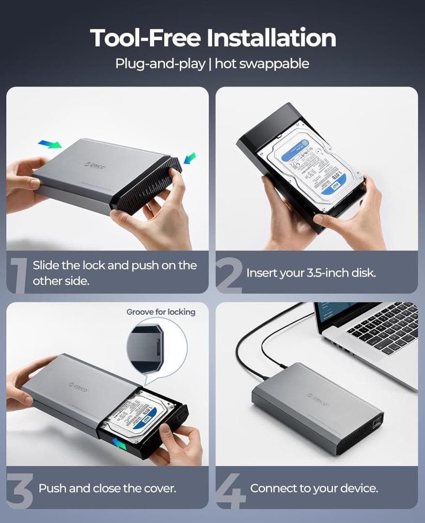 ORICO 3.5インチ HDD ケース 6Gbps USB 3.2 Gen 2 外付けハードディスクケース アルミ 3.5インチ HDD 外付けケース サポート3.5/2.5イン_画像8