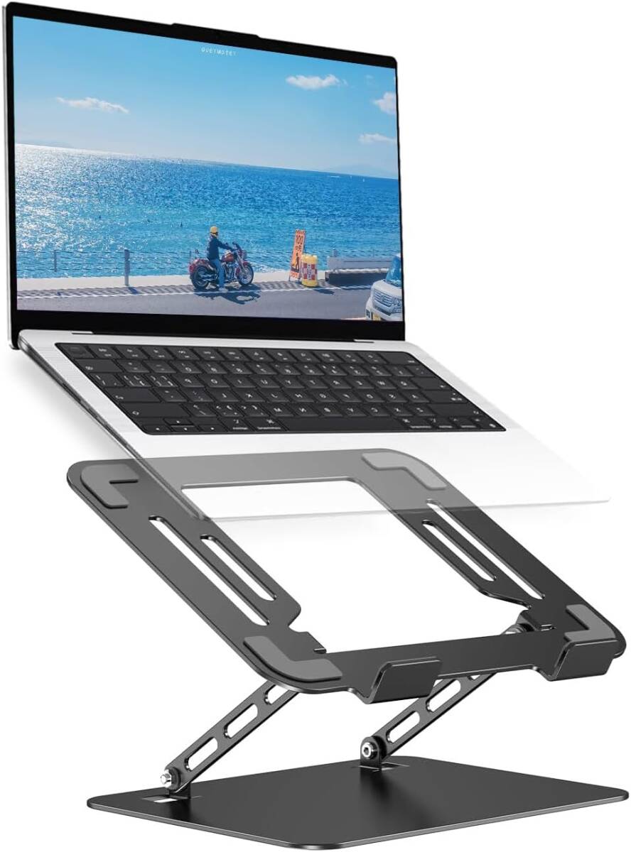QA28ノートパソコンスタンド- ホルダー PC 折りたたみ式 人間工学 無段階高さ&角度調整可能 姿勢改善 腰痛＆猫背＆肩こり解消 滑り止め_画像1