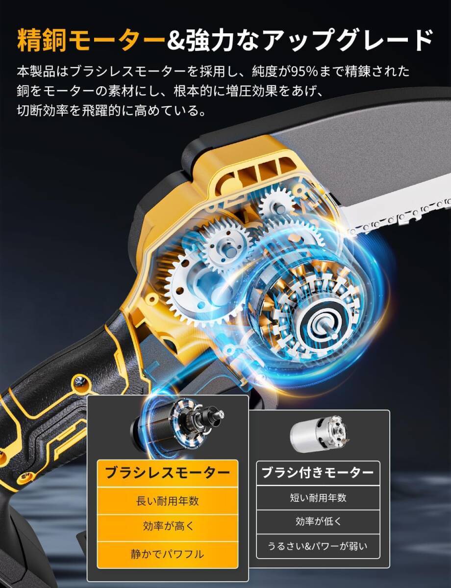 チェーンソー 充電式 21v 3.0Ahバッテリー2個 6インチ小型 電動チェーンソー 充電式チ ェーンソー 家庭用 ミニチェー ンソー 片手_画像3