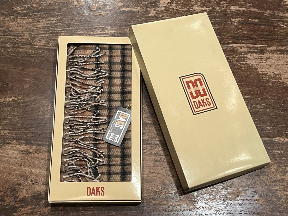 【未使用・長期保管品】DAKS ダックス マフラー チェック柄 毛100% カシミア入り ENGLAND 川辺(株) OMU KAWABE_画像1