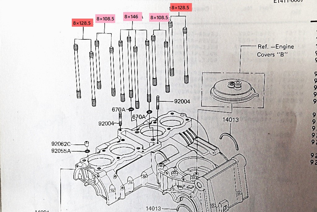 【新品】Z400FX Z500FX Z550FX 用 シリンダースタッドボルトセット 特別製造品 １台分 検）リプロ クランク スタッド スタット 92004-1018_画像2