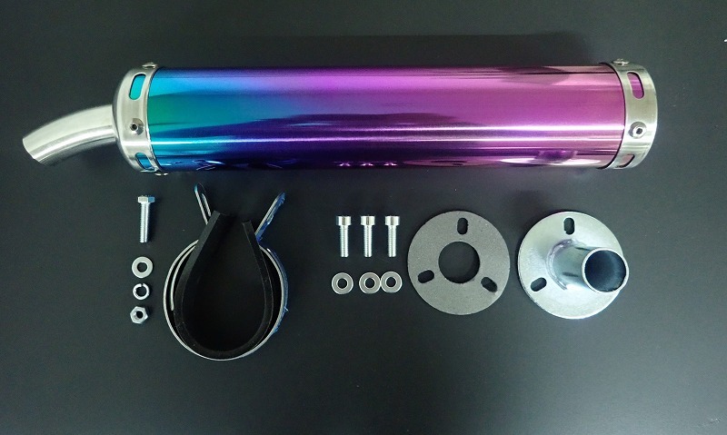 【新品】ノーブランド 汎用 チャンバー サイレンサー グラデーション 検)マフラー 2サイクル サイレンサー グラデ レインボー 虹 紫 パー_画像1