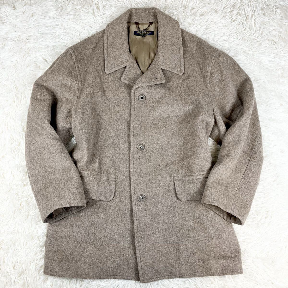 希少XL相当 モヘア混【BROOKSBROTHERS ブルックスブラザーズ】ステンカラーコート キャメル メルトン ウールジャケット チェスター 厚手 _画像2