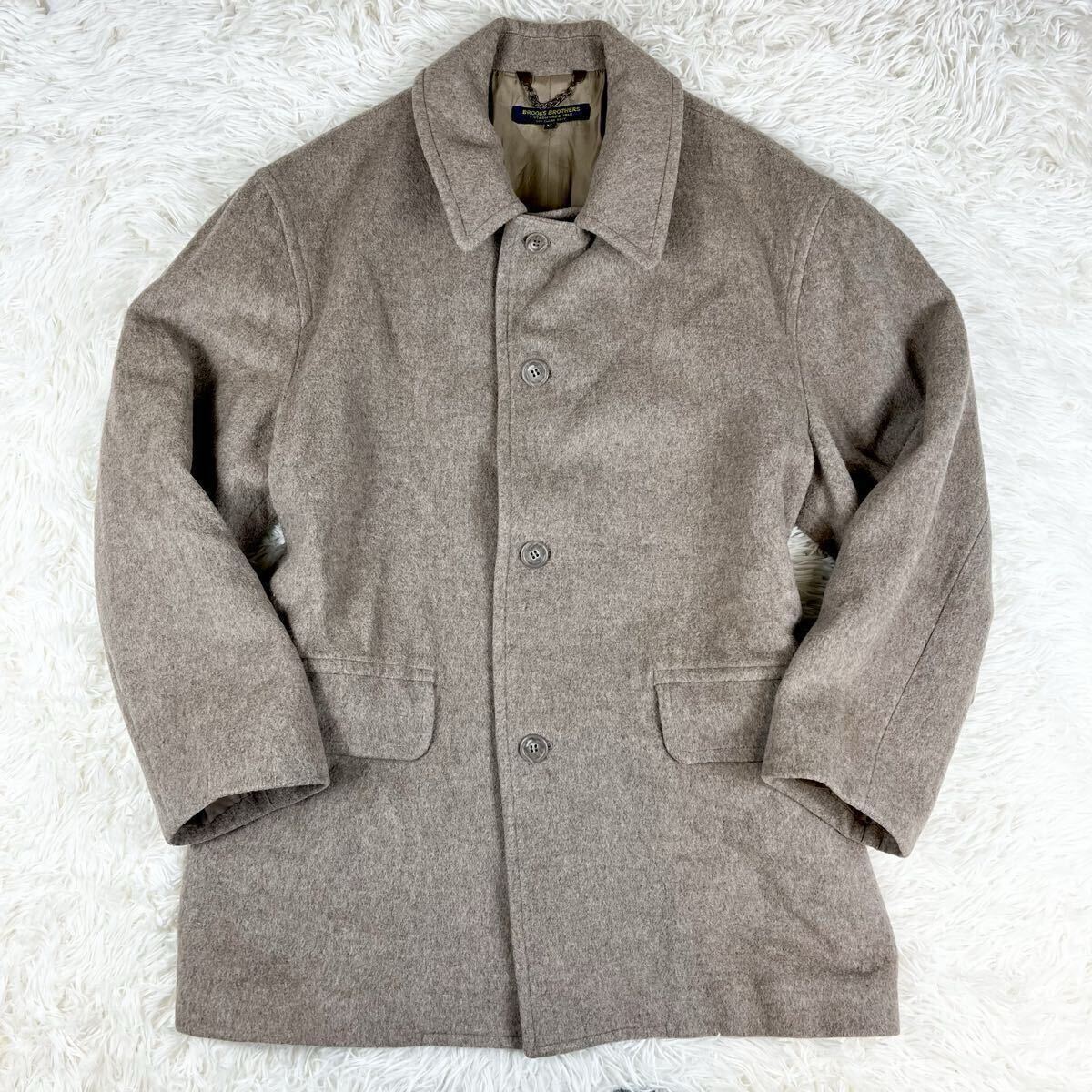 希少XL相当 モヘア混【BROOKSBROTHERS ブルックスブラザーズ】ステンカラーコート キャメル メルトン ウールジャケット チェスター 厚手 _画像3
