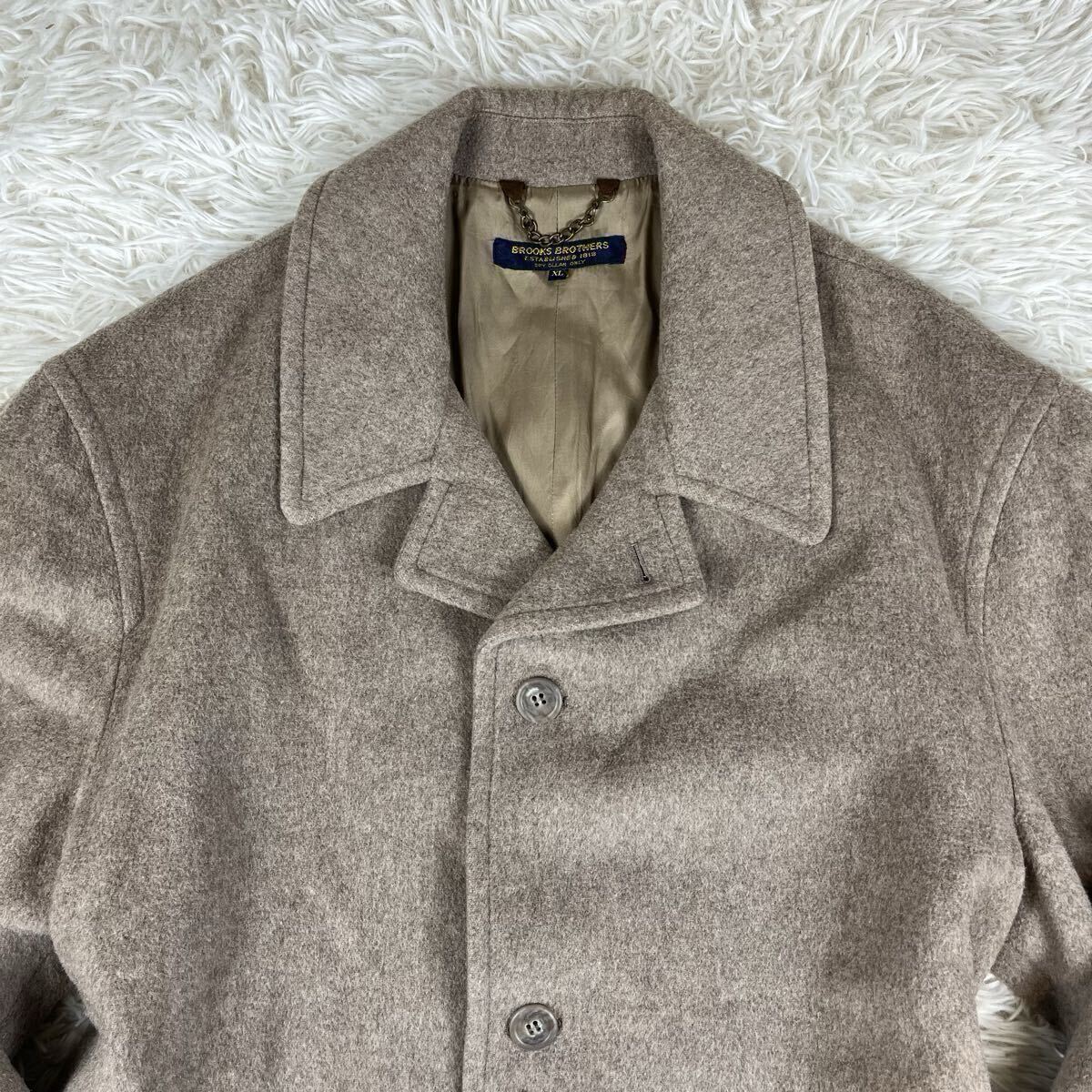 希少XL相当 モヘア混【BROOKSBROTHERS ブルックスブラザーズ】ステンカラーコート キャメル メルトン ウールジャケット チェスター 厚手 _画像4