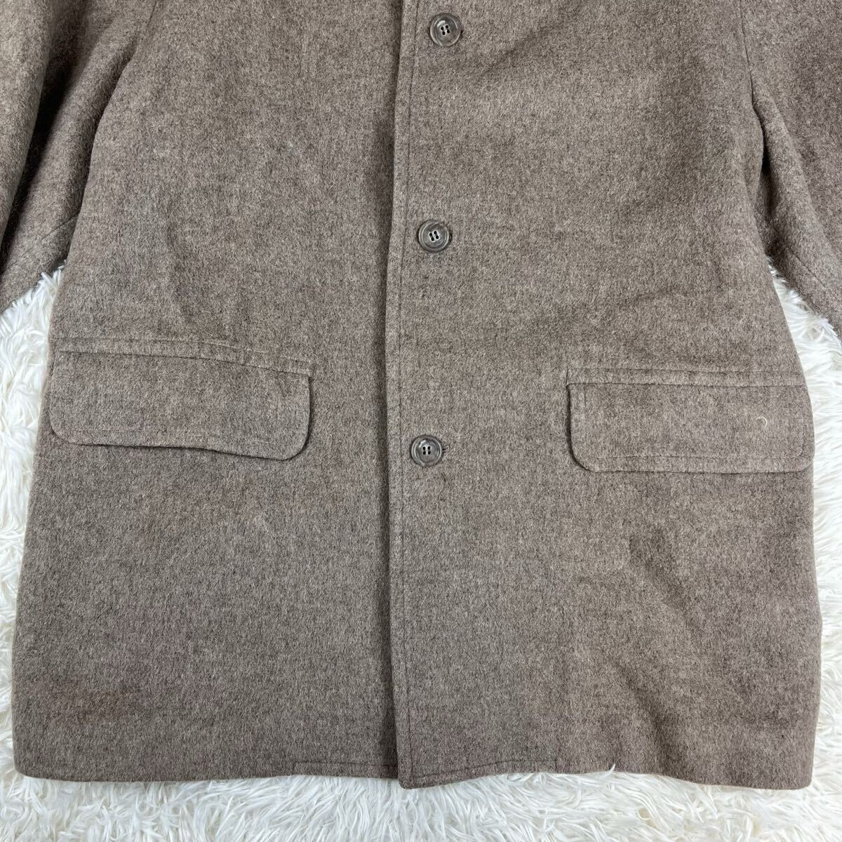 希少XL相当 モヘア混【BROOKSBROTHERS ブルックスブラザーズ】ステンカラーコート キャメル メルトン ウールジャケット チェスター 厚手 _画像5