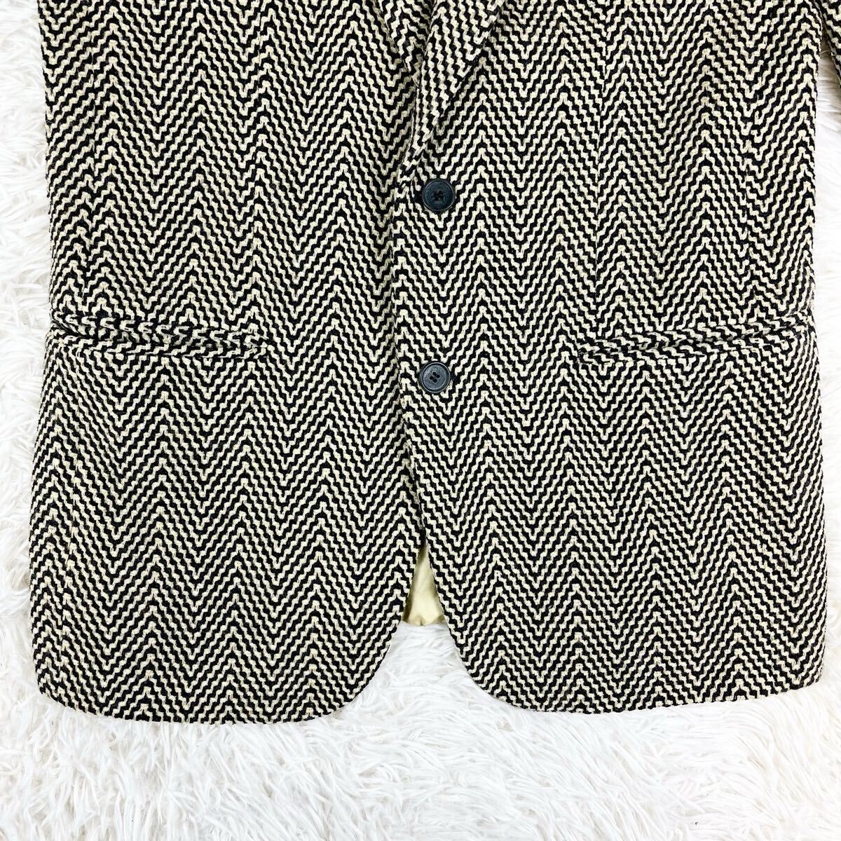 美品/希少ヘリンボーン柄◎裏地派手◎【エンポリオアルマーニ EMPORIO ARMANI】テーラードジャケット 2B 総柄 46サイズ イタリア製 ウール_画像4