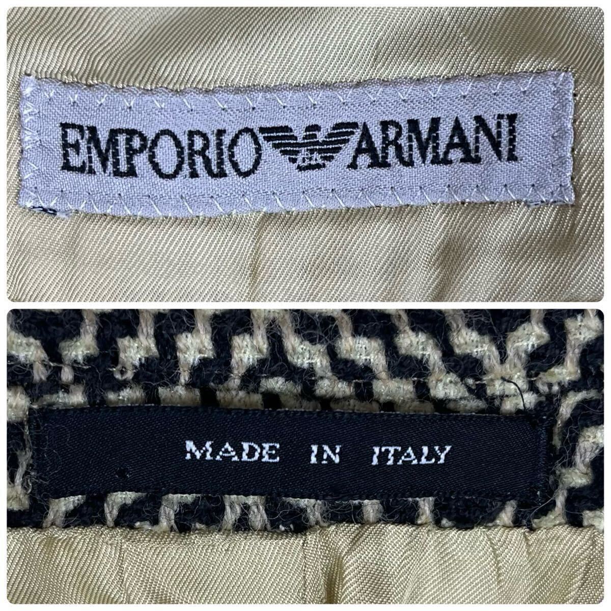 美品/希少ヘリンボーン柄◎裏地派手◎【エンポリオアルマーニ EMPORIO ARMANI】テーラードジャケット 2B 総柄 46サイズ イタリア製 ウール_画像9