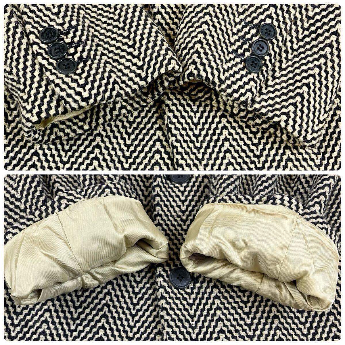 美品/希少ヘリンボーン柄◎裏地派手◎【エンポリオアルマーニ EMPORIO ARMANI】テーラードジャケット 2B 総柄 46サイズ イタリア製 ウール_画像10