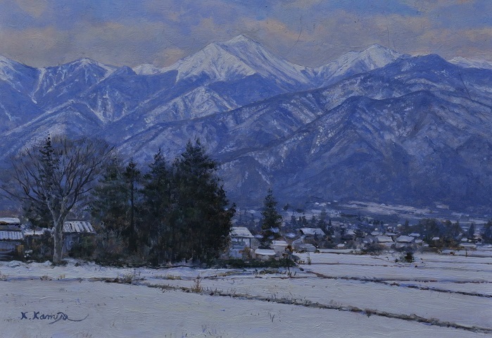 ふるさと信州 『安曇野冬景色』SM　上條けい【真作】_画像1