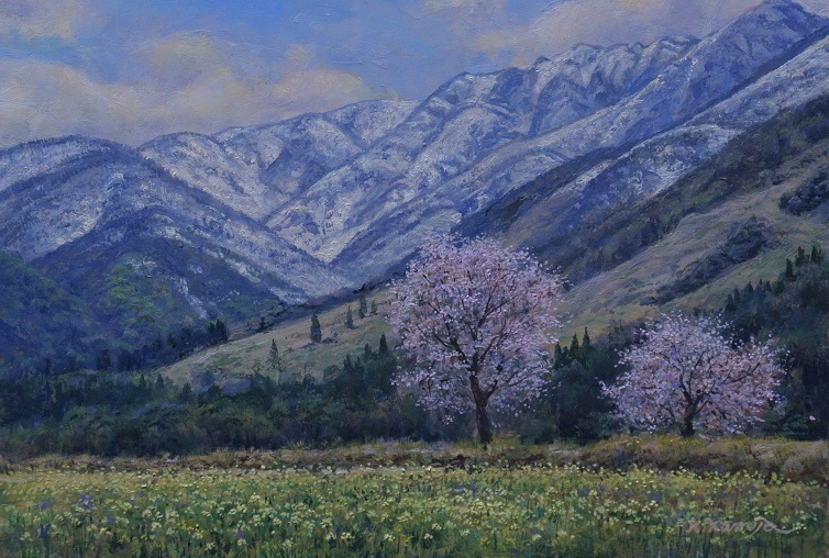 ふるさと信州 『白馬の春』SM　上條けい【真作】_画像1