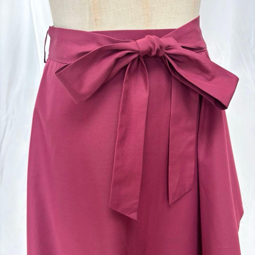 【美品】ルージュヴィフ 膝下丈 ミモレ丈 フレアスカート リボン ボルドー S_画像4