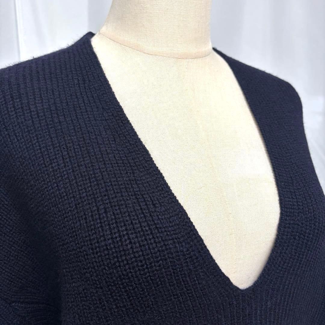 マカフィー 長袖 ニット セーター トップス Vネック ウール ゆったり 濃紺S_画像4