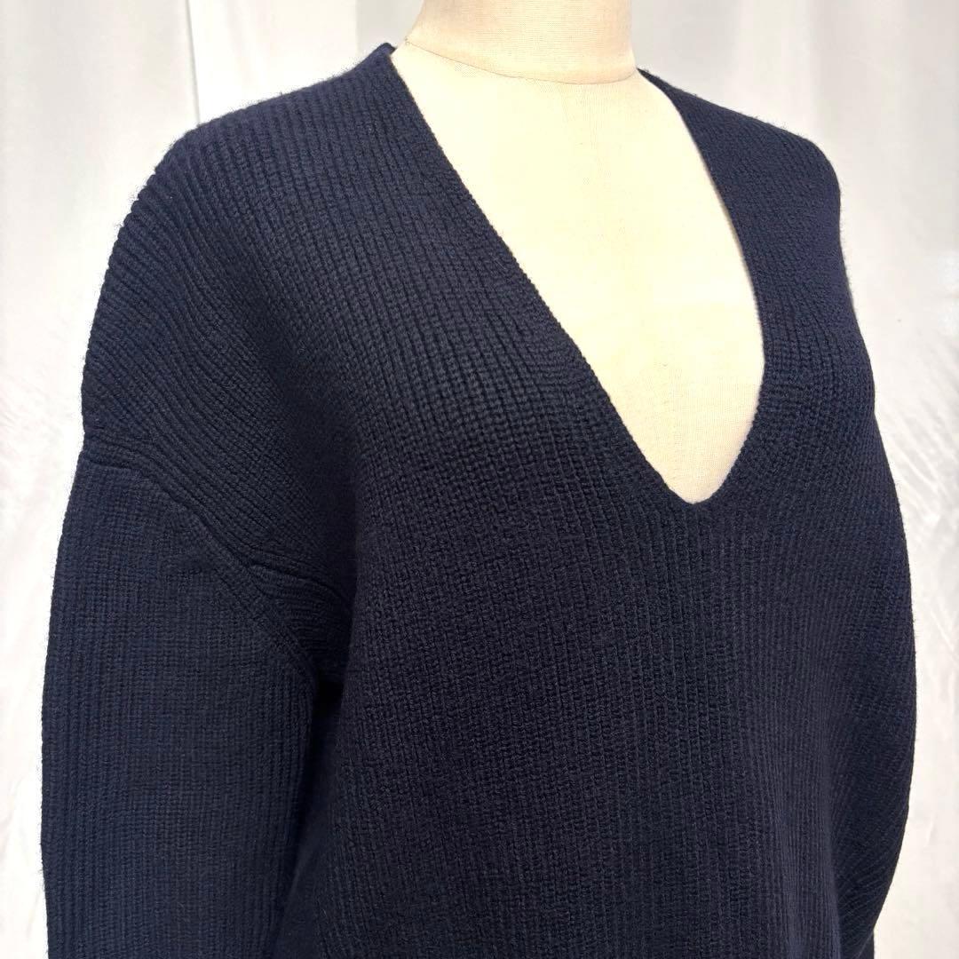 マカフィー 長袖 ニット セーター トップス Vネック ウール ゆったり 濃紺S_画像5