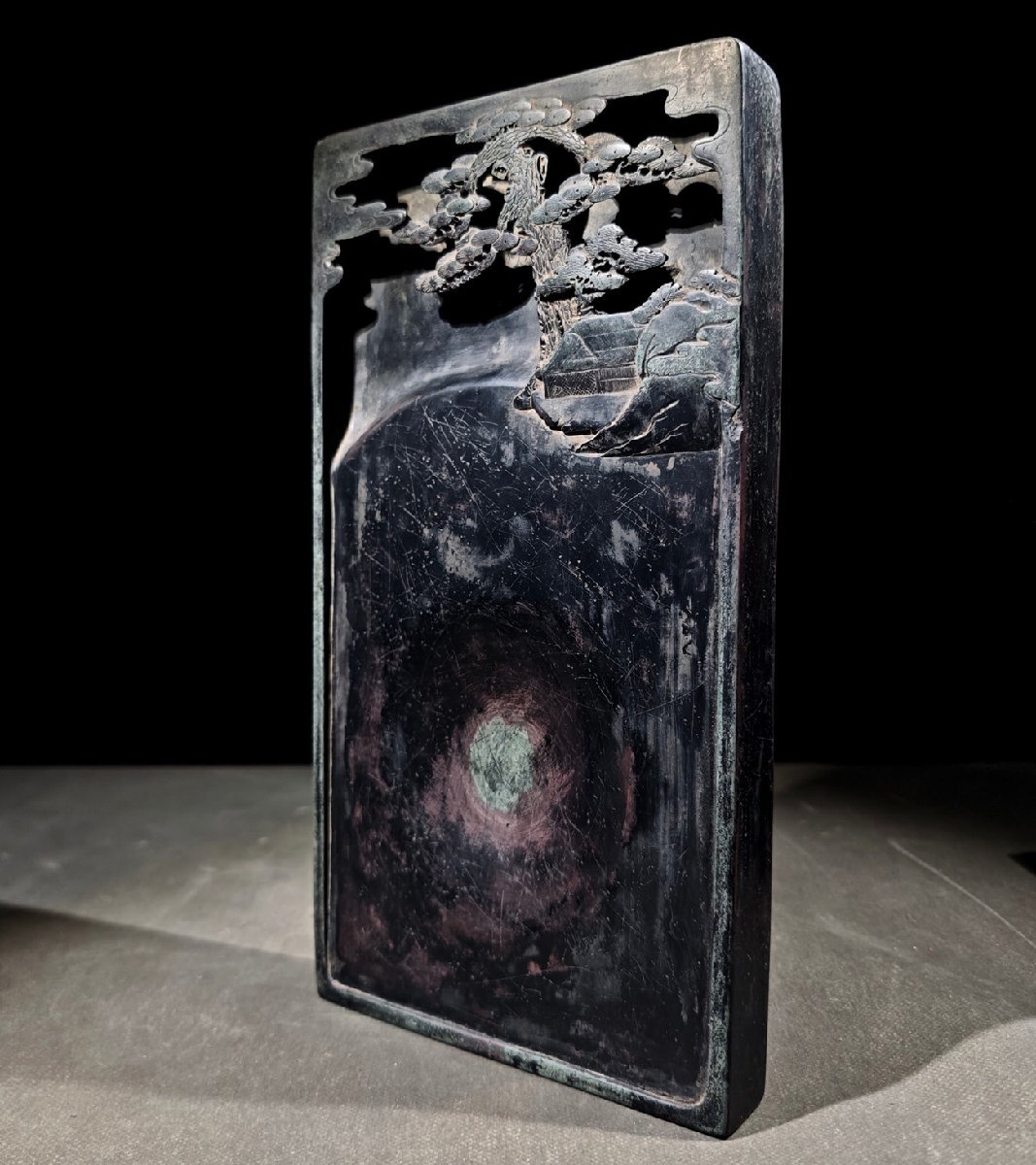 【安】清時代 彭啓豊銘 祁陽石彫 山水美景紋硯 端渓硯 書道具 文房具 極細工 中国古美術 時代物 古董品 347_画像5