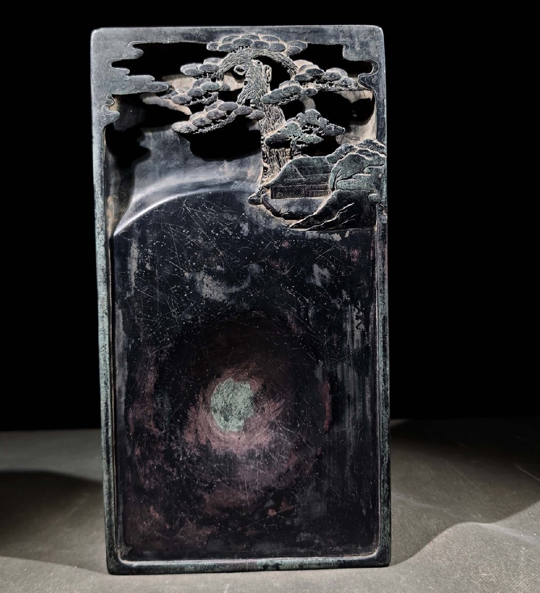 【安】清時代 彭啓豊銘 祁陽石彫 山水美景紋硯 端渓硯 書道具 文房具 極細工 中国古美術 時代物 古董品 347_画像2