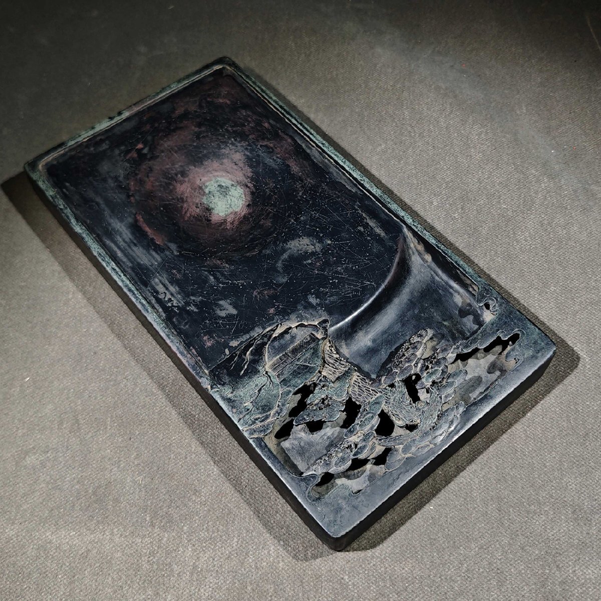 【安】清時代 彭啓豊銘 祁陽石彫 山水美景紋硯 端渓硯 書道具 文房具 極細工 中国古美術 時代物 古董品 347_画像9