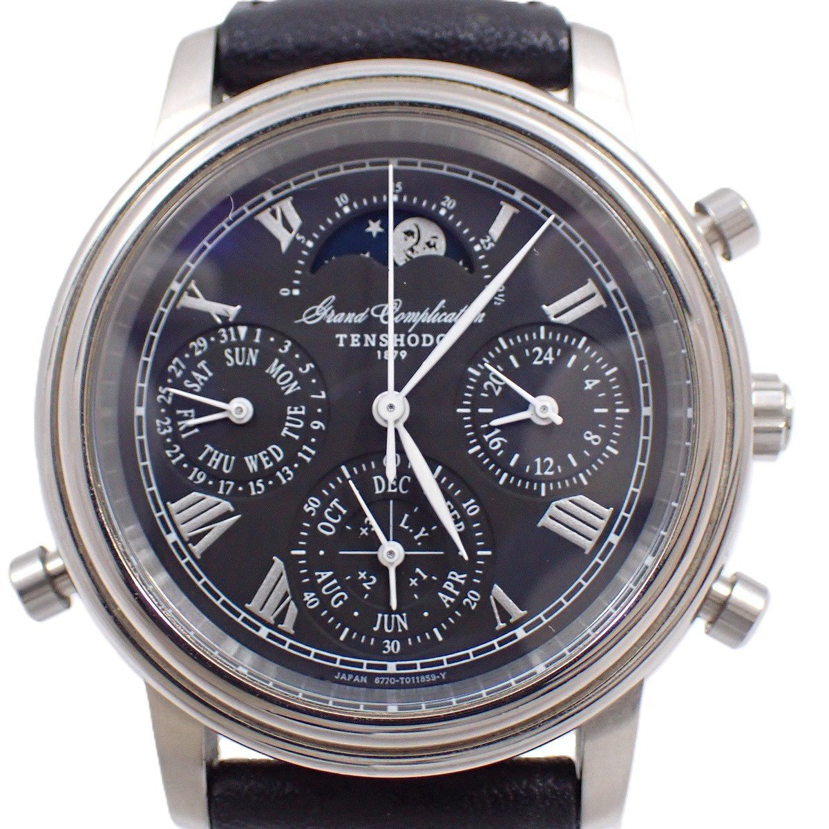 天賞堂 グランドコンプリケーション クォーツ メンズ 腕時計 黒文字盤 社外ベルト 6770-T003613【いおき質店】_画像1