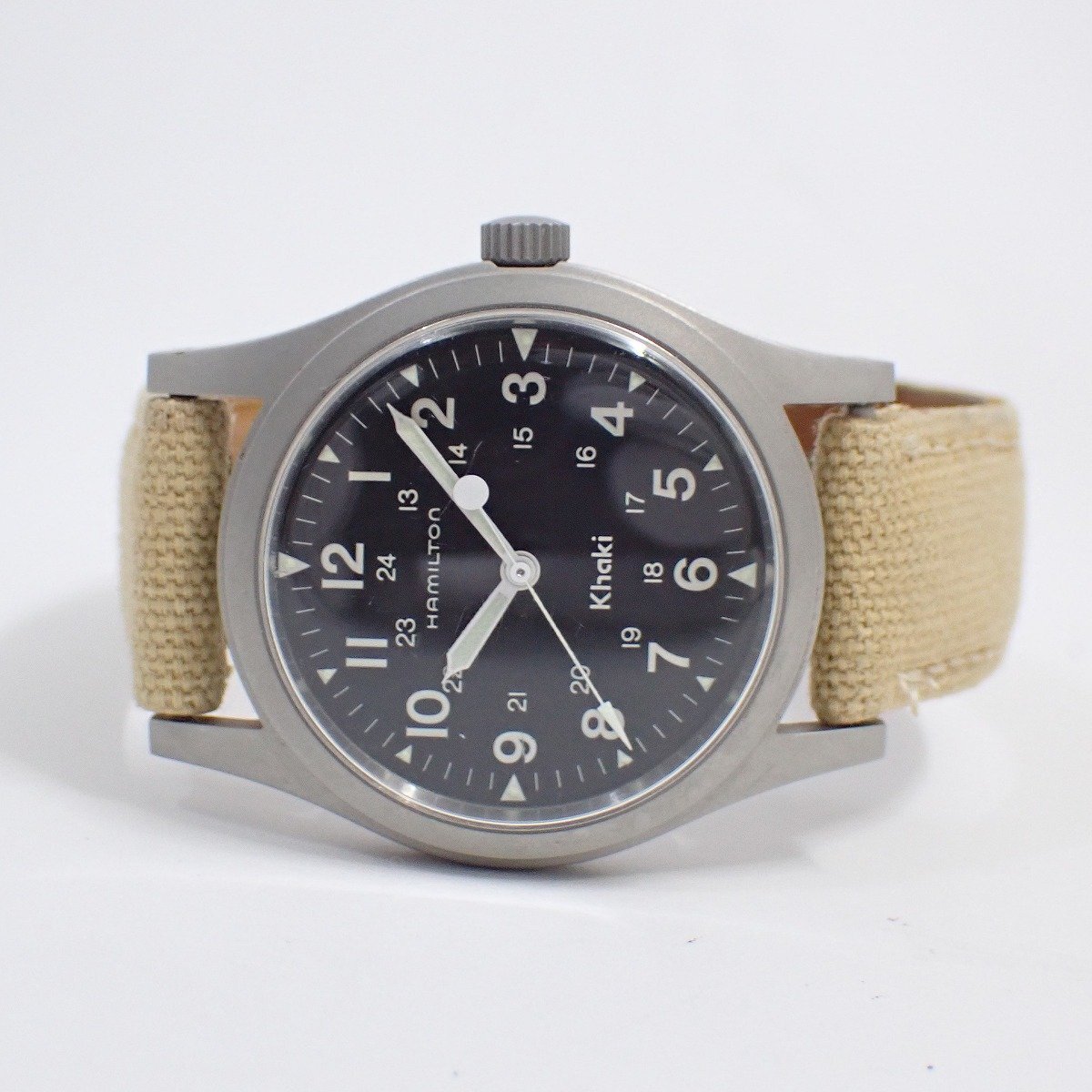 ハミルトン カーキ 手巻き メンズ 腕時計 黒文字盤 純正ベルト 9415A【いおき質店】_画像2