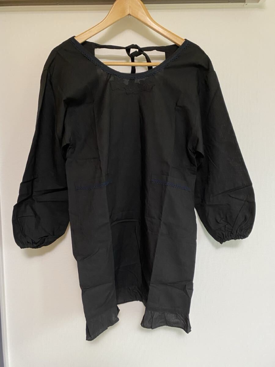 未使用　葬礼用　かっぽう着　黒　ブラック　エプロン_画像1