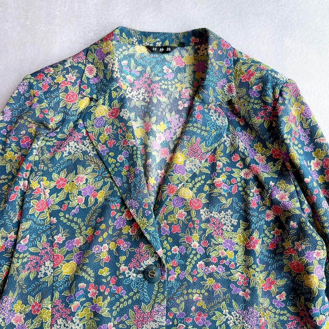 丹後ちりめん　タグ付　杼紗絢 総柄 和柄　ジャケット　レディースLL_画像2